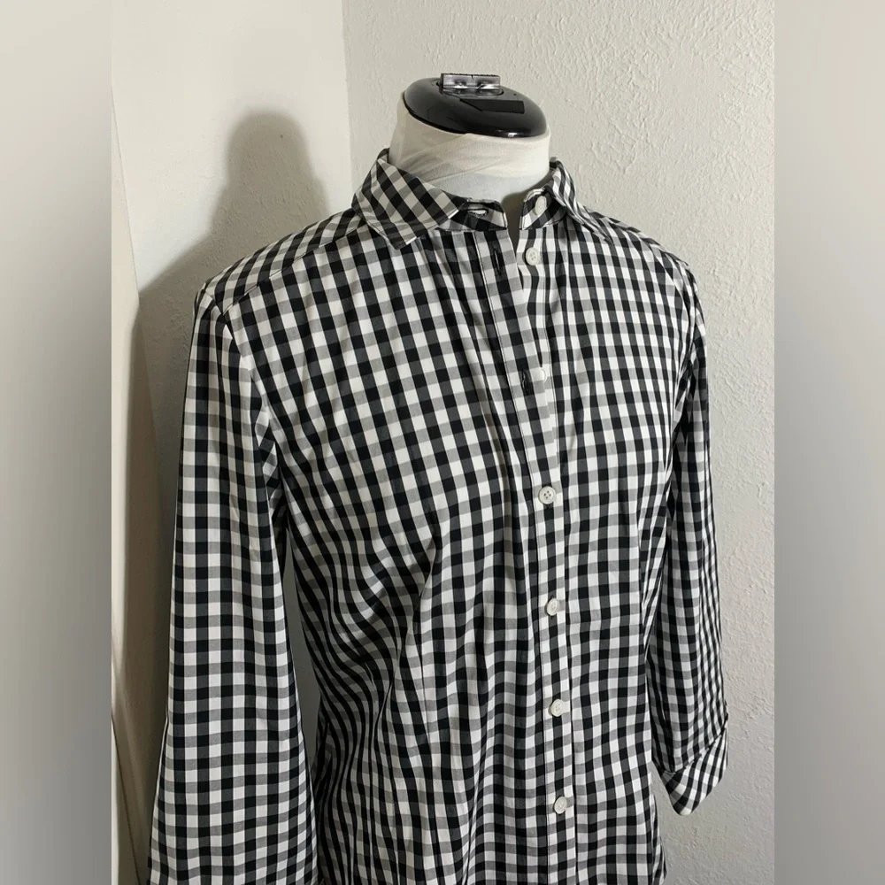 Lafayette 148, 3/4 sleeve button down black and white checkered gingham 8 - Picture 2 of 7